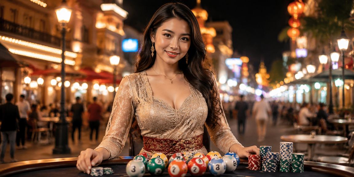 Suasana malam pasar tradisional Vietnam dengan aktivitas taruhan online
