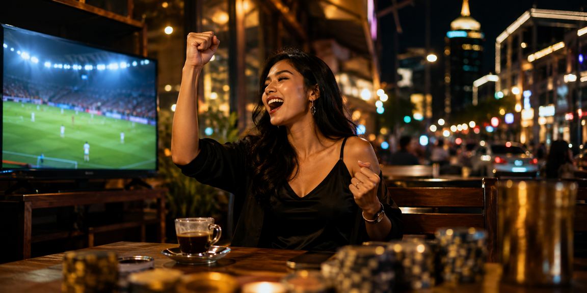 Pengguna Vietnam menikmati taruhan kasino online sambil minum kopi di kafe