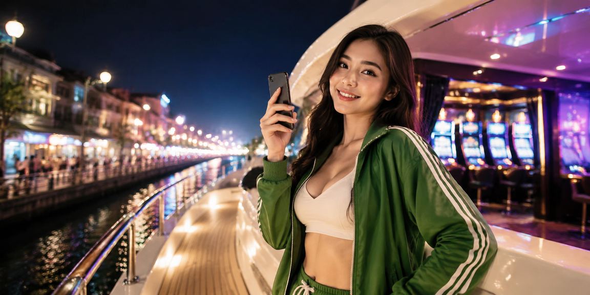 Model Vietnam memainkan kasino online dari smartphone dengan tampilan modern